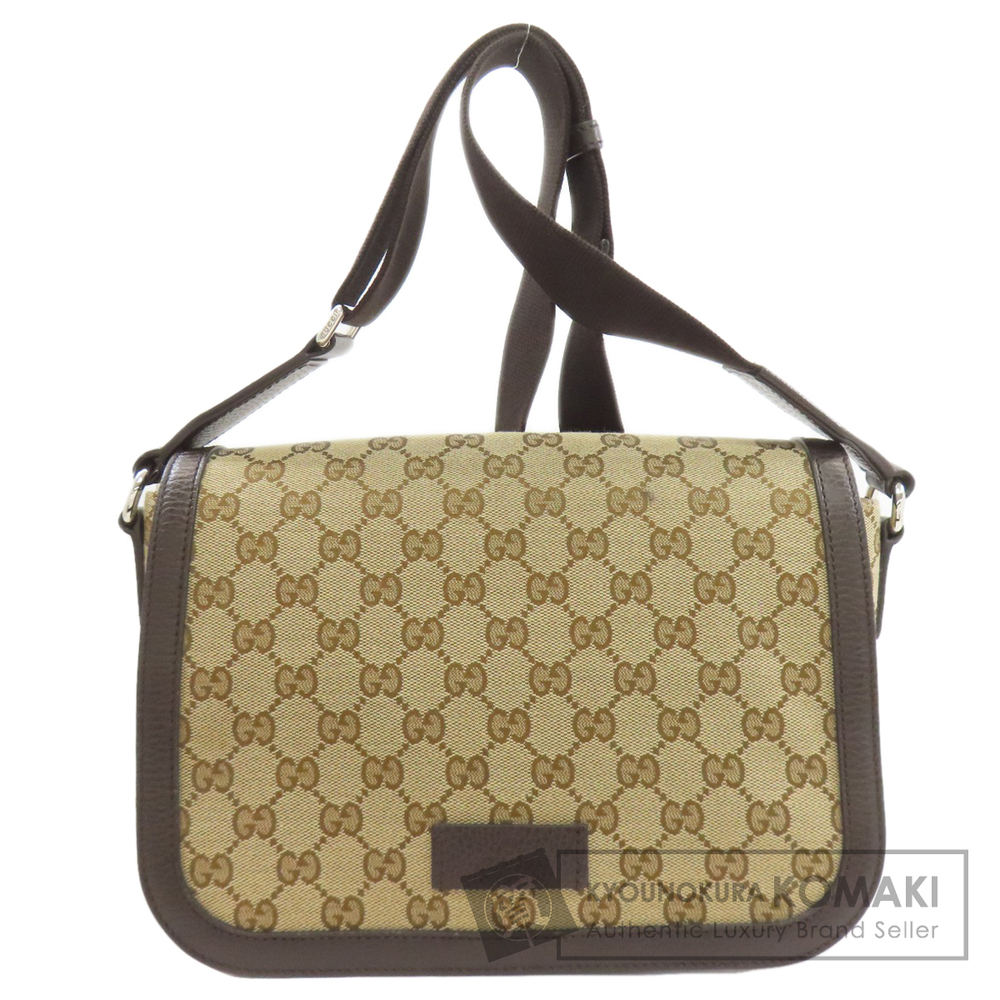 Gucci GG Monogram Flap Messenger Bag beige brown coated